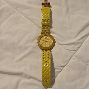Versace beige leather watch strap with neon yellow tabs